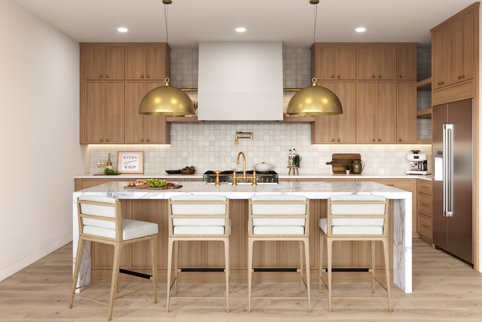 Slim shaker rift oak wash cabinet doors in a bright kitchen